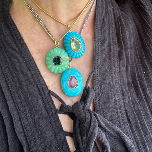 Turquoise and Lemon Quartz Pendant