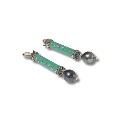 Chrysoprase and Pearl Earrings