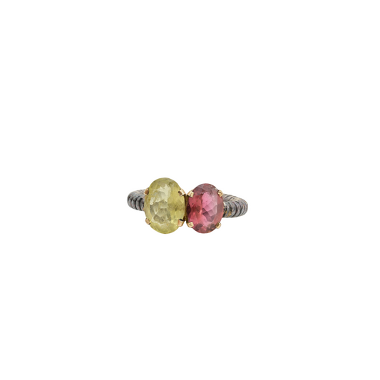 Pink and Yellow Tourmaline Ring