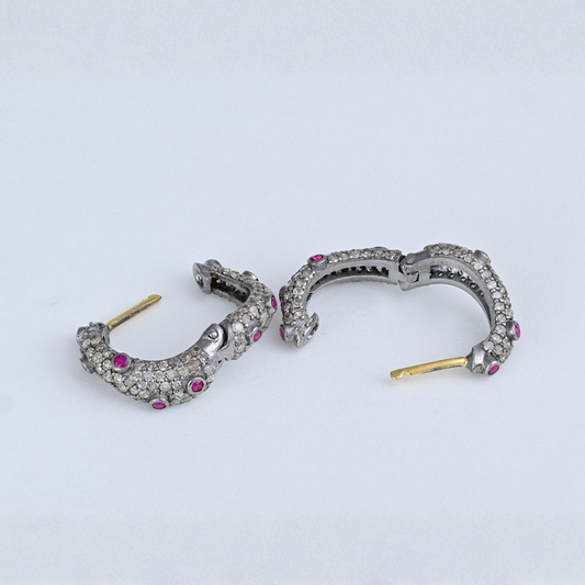 Diamond Ruby Round Earrings