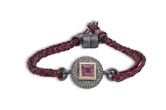 Pink Tourmaline Bracelet with Pave Diamonds