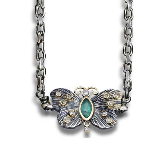 Emerald Butterfly Link Necklace