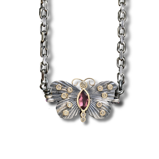 Pink Tourmaline Butterfly Link Necklace