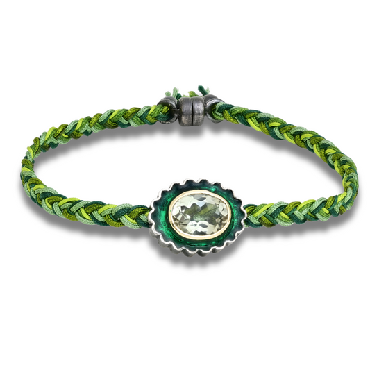 Green Amethyst Enamel Flower Bead Bracelet