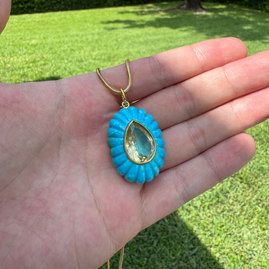 Turquoise and Lemon Quartz Pendant