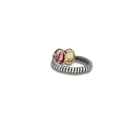 Yellow and Pink Tourmaline Ring
