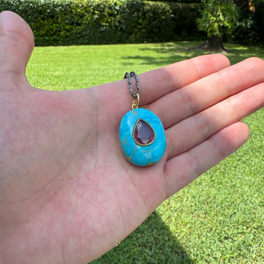 Turquoise and Ruby Pendant