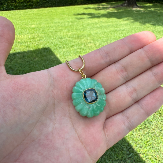 Chrysoprase and Blue Topaz Pendant