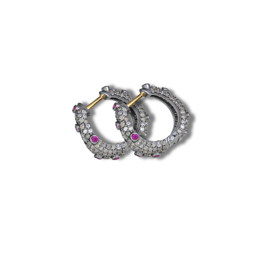 Diamond Ruby Round Earrings