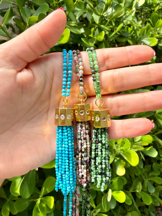 Ruby Zoisite Tassle Necklace