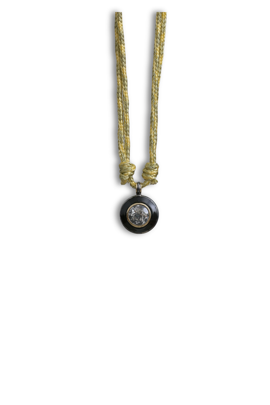 Linen Thread Necklace with White Topaz Enamel Pendant