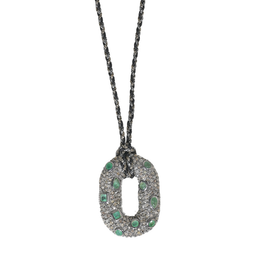 Emerald and Rose-Cut Diamond Link Necklace