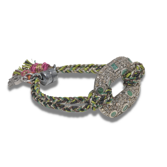 Emerald and Rose-Cut Diamond Link Bracelet
